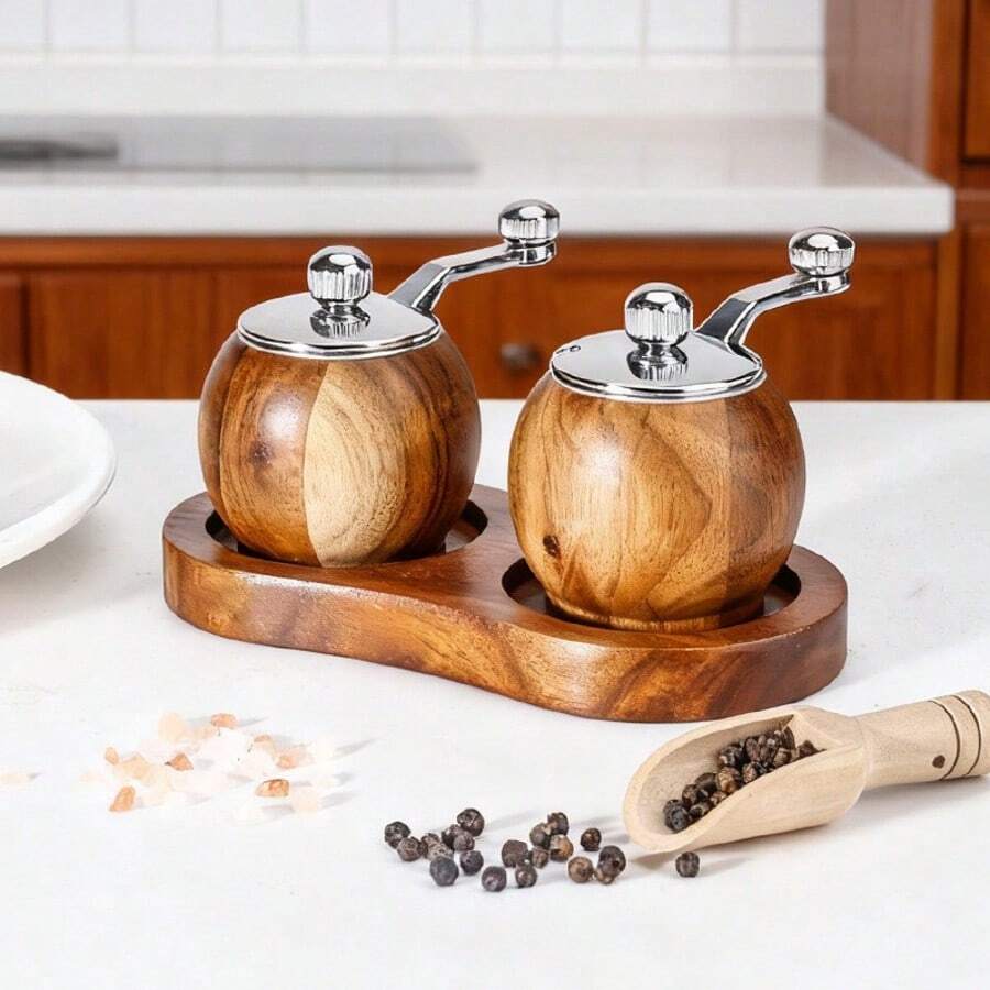 1个/2个/3个装陶瓷芯手持式胡椒研磨器，迷你圆形胡椒研磨器，多功能盐和胡椒研磨器厨房工具