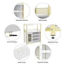 Armario de Bar de Vino Moderno de 36 Pulgadas con Puerta de Malla - Estante de Vidrio Ajustable y Estantes Extraíbles para Almacenar Licores, Armario de Bar Libre para Cocina y Comedor - Dorado - Ver 4