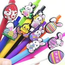 3/5pcs Easter Egg Bunny Neutral Pen Easter Themed Bunny PVC Soft Rubber Patch Neutral Pen Holiday Gift Ballpoint Pen Random Item - Sets - View 1