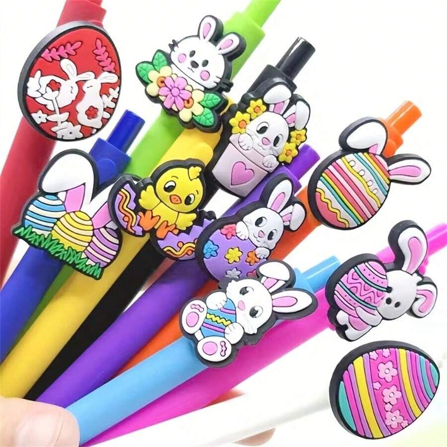 3/5pcs Easter Egg Bunny Neutral Pen Easter Themed Bunny PVC Soft Rubber Patch Neutral Pen Holiday Gift Ballpoint Pen Random Item - Sets - View 1