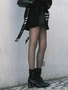 Women's Sexy Checkered Tights With Glitter, Hot Sparkly Wear For Valentine's Date And Daily Outing, Shimmering Style - Multicolor - View 3