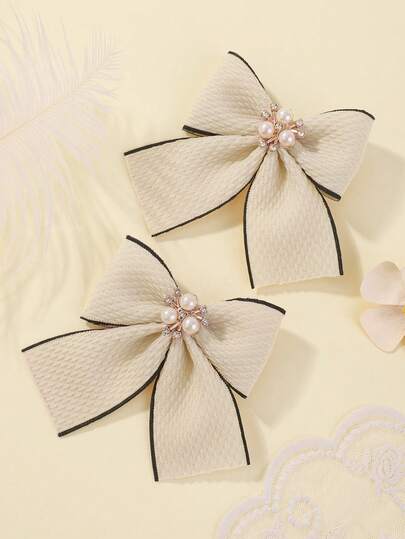 2pcs/Set Solid Color Bow Hair Clips, Children's Hair Accessories Set, Versatile Hair Decor For All Seasons