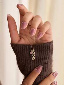 1pc Customized Heart-Shaped Vertical Hanging Name Necklace, Women's Stainless Steel Gold Letter Personalized Birthday Gift - Multicolor - View 5