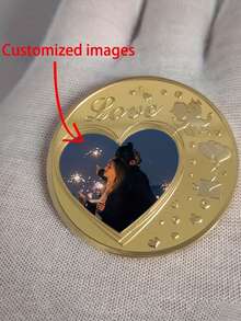 Customized Commemorative Coin, Photo Customization, Creative Photo Gift, Round/Heart-Shaped Photo Couple Commemorative Coin With Rose Pattern, Valentine's Day Gift - Multicolor - View 2