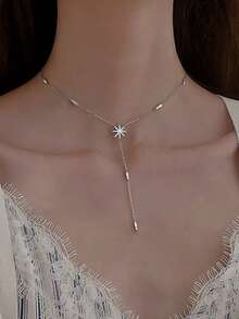 1件S925纯银锆石椭圆形项链，精致流苏颈链，日常佩戴百搭，亦可作为礼物 - 彩色 - 查看 1