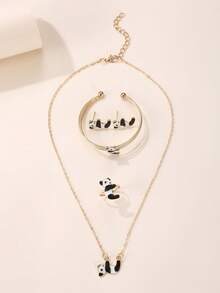 5pcs/Set Girls' Panda Necklace, Bracelet, Ring, Earrings Jewelry Set - Multicolor - View 5