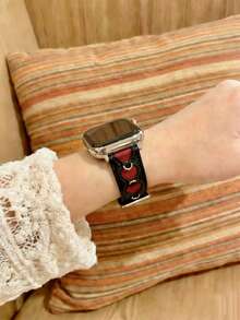 Compatible With Apple Watch Burgundy Heart Design Leather Strap 38/40/41/42/44/45/46/49mm, For Ultra/SE 2/SE 1/Series 11/10/9/8/7/6/5/4/3/2/1 - Love - View 4