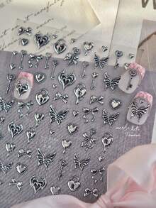 1pc Metal Nail Stickers, Dark Style Nail Stickers, Heart-Shaped Butterfly Accessories, DIY Nail Stickers - Multicolor - View 2