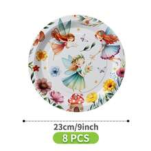 Fairy Flower Disposable Plate, Napkin, Cup Set, Plates, Napkins And Cups Party Supplies, Serves 8 Guests, Disposable Paper Plates Party Tableware Suitable For Birthday, Wedding, Theme Party, Family Picnic - Multicolor - View 10