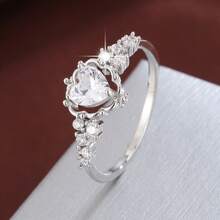 1pc Elegant Heart Shaped Cubic Zirconia Inlaid Fashion Ring, Couple Gift Design - Multicolor - View 4