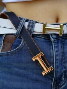 1.4 Cm Wide New Women's Belt With Korean Simple Design And Gold "H" Shaped Cross Buckle - Multicolor - View 6