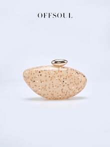 椭圆形鹅蛋形亚克力晚宴包，新款女士派对宴会包，亮片波点硬壳手拿包，配链条肩带 - 棕色 - 查看 7