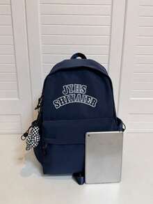 Ruitu Stationery-JYHS SHINAER Letter Print Navy Blue Backpack Casual School Bag - A - View 5