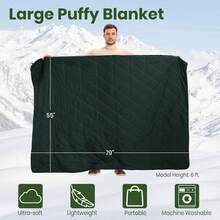 Manta hinchada para exteriores, manta de camping reversible, cálida, resistente al agua, plegable, ligera, colcha de camping, para estadio, mochilero, hamaca, picnic 79 x 55 pulgadas. - Verde Azulado Verde - Ver 9