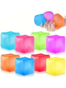 3件装成人减压挤压玩具，感官解压玩具，助您彻底放松。这款冰块造型的减压放松玩具，能帮助您在感到紧张、无聊或兴奋时舒缓压力。玩具内部填充粉色、紫色和蓝色，是生日或圣诞节的绝佳礼物。 - 彩色 - 查看 8