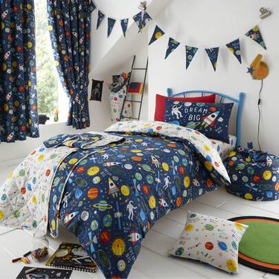 Girls Boys Kids Space Explorer Planets Reversible Soft Easy Care Bed Linen Duvet Cover Quilt Bedding Set With Pillow Case
