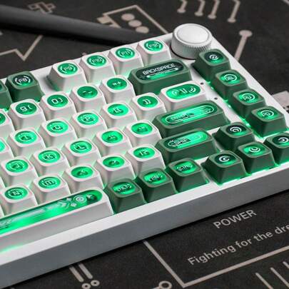 136键绿色键帽，Cherry轴体高度，透光PBT键帽套装，适用于60%、65%、75%、95% Cherry MX轴机械键盘