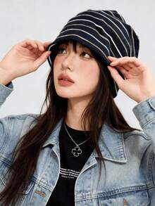 1顶条纹宽松针织帽，休闲简约风格，轻盈透气设计，多种颜色可选，均码，适合大多数女性和青少年，适合日常佩戴、街头穿搭、旅行和通勤，四季皆宜的时尚头饰。 - A - 查看 6