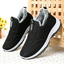 Unisex Fleece-Lined Winter Slip-On Walking Shoes Warm Non-Slip Casual Sneakers - Black - View 4