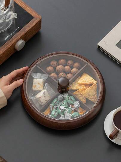 1 đĩa tre chia ngăn, khay trưng bày tráng miệng, đĩa đựng trái cây đa năng, thích hợp để trang trí bàn ăn, sử dụng trong nhà bếp.