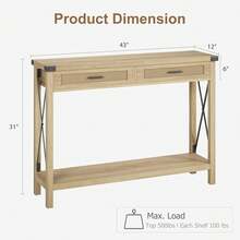 Mesa de Entrada Bohemia con Cajones de Ratán 43 Pulgadas - Consola con Almacenamiento para Sala, Pasillo y Vestíbulo - Color de la madera - Ver 2