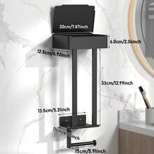 Giá đựng giấy vệ sinh màu đen trang nhã - Thiết kế hiện đại, tiết kiệm không gian, thanh treo khăn tắm chắc chắn - Kệ đựng đồ đa năng phù hợp với phòng tắm hiện đại trong nhà. - màu đen - Xem 10