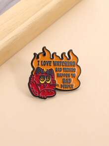 1PC Punk Red Devil Cat Brooch Enamel Pins I Love Watching Bad Things Happen To Bad People Brooches Backpack Lapel Badge Jewelry Gift - Multicolor - View 3