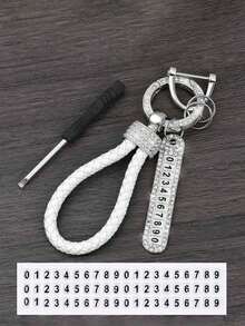 1pc Braided Rope Rhinestone Keychain, Finger Ring Lanyard, Car Key Chain Holder - Diamond-studded Weave - View 3