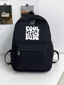 单件装笔记本电脑包，返校季简约休闲学院风黑白字母印花双肩包，带笔记本电脑隔层，大容量16英寸笔记本电脑手提包，可调节肩带，多口袋双肩包，轻便易携，适合毕业生、女生、大学生、户外旅行、初高中/大学学生使用。 - 黑色 - 查看 1