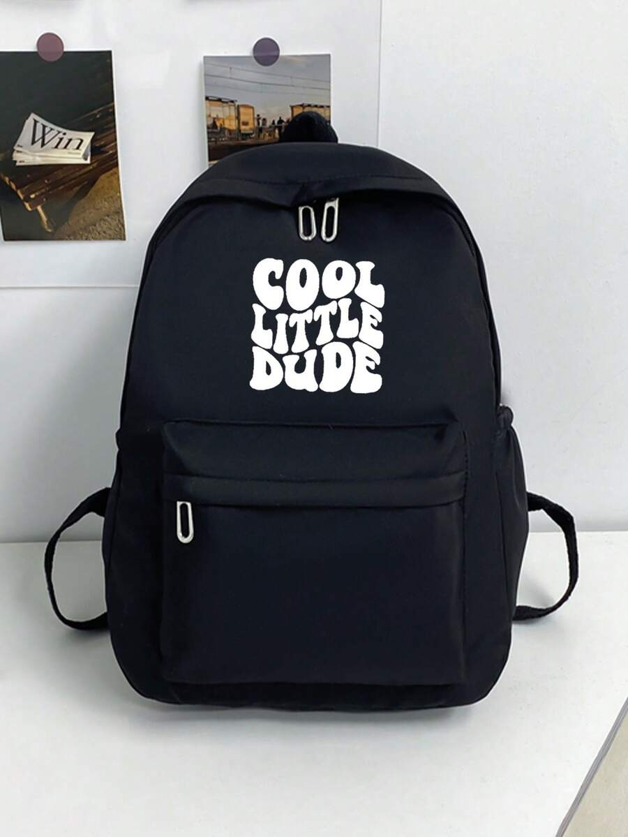 单件装笔记本电脑包，返校季简约休闲学院风黑白字母印花双肩包，带笔记本电脑隔层，大容量16英寸笔记本电脑手提包，可调节肩带，多口袋双肩包，轻便易携，适合毕业生、女生、大学生、户外旅行、初高中/大学学生使用。 - 黑色 - 查看 1