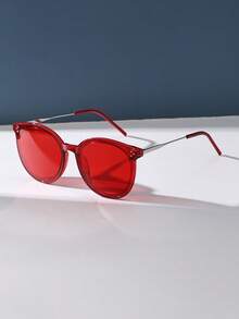 Vintage Round Large Frame Red Fashion Fashion Glasses, Metal Temples, Casual Decoration Daily Wear, Studded Unisex - Red - View 4