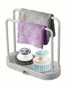 1pc Multifunctional Kitchen Dishcloth Holder No-Drill Drying Rack Sink Side Kitchen Storage Home Universal - Multicolor - View 8