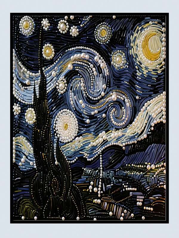 DIY Pearl Painting, Van Gogh's Starry Night Includes Self-Adhesive Pearls And Diamonds. Suitable For Home And New House Decoration. Ideal For DIY Craft Enthusiasts.
