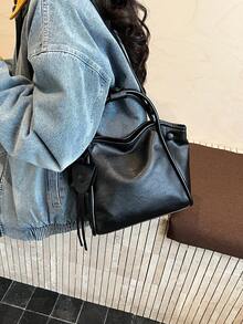 Fashionable Large Capacity Casual Minimalist Lightweight Versatile PU Leather Shoulder Crossbody Bag - Black - View 4