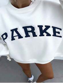 2026 LC Unisex Casual PARKE Letter Print Loose Pullover Sweatshirt, Encountering Lazy Fashion. Casual Daily Wear,Winter Clothes Women,Clothes,Hoodie,Tops,Spring Break,Long Sleeve Tops WomenCasual Daily Wear,-Shirt,Retro-Shirt,Clothing Autumn And Winter,Male And Female Neutral Short Sleeves,Clothes Plus Size,Sweatshirt,Clothes Women,Tops,New Year's Clothing,Womens Tops,Spring,Summer Tops Women,Spring Clothes,Vacation Outfits Women,Valentines Gifts,Summer Outfits - 白色 - 查看 12