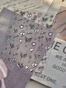 1pc Metal Nail Stickers, Dark Style Nail Stickers, Heart-Shaped Butterfly Accessories, DIY Nail Stickers - Multicolor - View 3