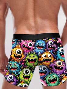 1pc Men's Boxer Briefs - Colorful Cartoon Monster Print Underwear, Fun & Playful Daily Wear And Unique Gift, Suitable For Boyfriend, Husband, Holiday & Anniversary Gifts - Black - View 2