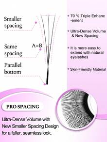 CoMango 12 Pcs C-Curl 3D Lashes, Closely Spaced, 3D W-Shape Lash Extensions, 0.07/0.1mm Pre-Made Fluffy Fan Lashes, Natural Soft Narrow 3D W-Shaped Lashes - C - View 3
