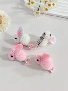 4pcs Easter Cute Animal Element Fluffy Faux Rabbit & Duck Clip Hair Accessories For Women, Available In White And Pink, Suitable For Bangs, Sides, Daily Wear, Claw Clips, Alligator Hair Clip, Hair Barrettes, Head Accessories, Hair Slide - Multicolor - View 4