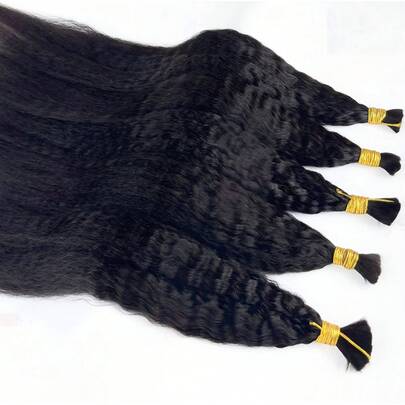 Kinky Straight Human Hair Boho Braids Bundle No Weft Hair Extensions Bulk Human Hair Braiding Hair Bulk For Boho Braids 2Pcs