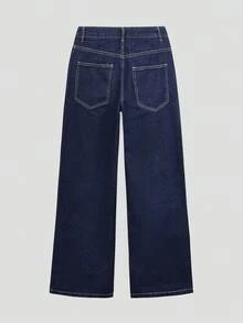 Plus Size Men's Y2K Style Jeans, Fashionable Casual Street Personalized Young Sports College Business Straight Leg Street Dark Blue Denim - Blue - View 3