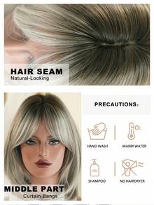 7JHH WIGS Tóc giả bob ngắn ngang vai màu vàng nhạt cho nữ, kiểu tóc thẳng ngắn tỉa lớp với mái rẽ, chân tóc tối màu, chất liệu sợi tổng hợp chịu nhiệt, thích hợp cho các bữa tiệc hàng ngày, các ngày lễ, lễ hội âm nhạc, quà tặng tốt nghiệp và quà tặng cho mẹ, phụ kiện tóc giả dài 14 inch. - Vàng lanh - Xem 8