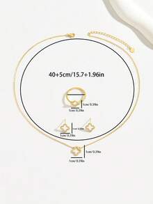 4pcs/Set Fashionable Minimalist S925 Silver Hollow Flower Pendant Necklace, Earrings, Ring Jewelry Set For Women, Daily Wear & Gift - Yellow Gold - View 2