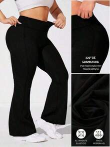 Plus Size Flare Ballerina Pants, Thick Fabric, High Waist, In Comfortable Polyester Spandex, By Wolfox Moda Fitness - Black - View 1