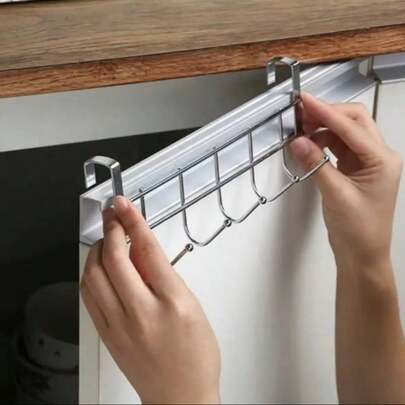 1/2pcs Stainless Steel Cabinet Door Hooks, Damage-Free Hanging Rack For Kitchen, Bathroom, Bedroom, Premium Minimalist Design, Tool-Free Installation, Layered Storage Solution To Maximize Cabinet Space