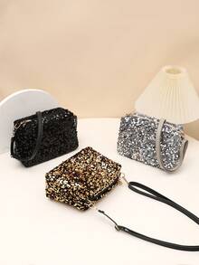 Túi đeo vai vuông đính sequin thời trang dành cho nữ - Vàng - Xem 7