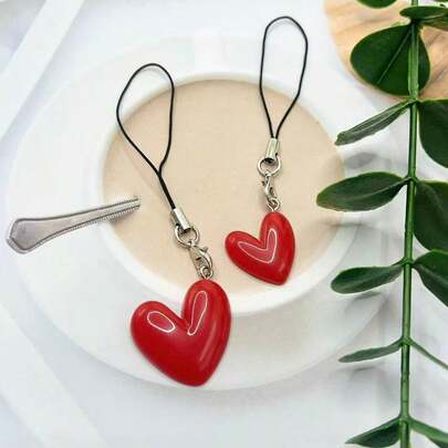 1pc Red Heart Phone Charm, Available In Multiple Sizes