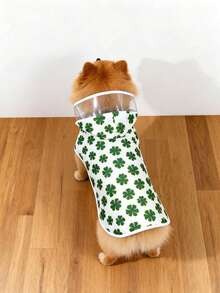 LUCKIE LABO Áo mưa chống thấm nước màu trắng in hình cỏ ba lá may mắn ngày lễ Thánh Patrick, phù hợp cho chó Chihuahua và các giống chó nhỏ khác, quần áo cho chó, mèo và chó khi ra ngoài trời mưa. - trắng - Xem 3