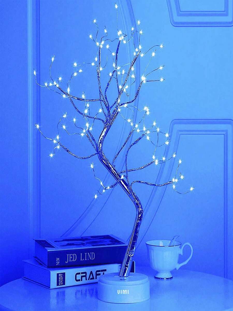 Lámpara De Noche Árbol Bonsái De 108 Luz Led Con Botón Táctil Decoración Interior y Mesa - Azul - Ver 1