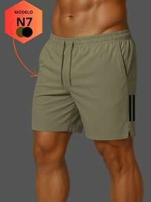 Men's Dry Fit Bermuda Shorts With Elastane - Stretchy Bermuda Shorts With Quick-Drying Fabric - Ideal For Gym, Running, And Diving. - 軍綠色 - 查看 7